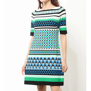 Eliza J 10 $165 Blue Geometric Print Stretch Sheath Dress Professional